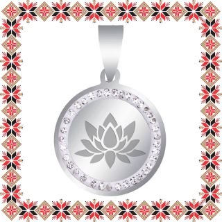 Martisor Pandantiv Inox Banut Pietre Argintiu Floare Lotus