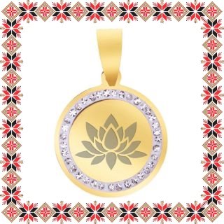 Martisor Pandantiv Inox Banut Pietre Floare Lotus Auriu