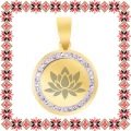 Martisor Pandantiv Inox Banut Pietre Floare Lotus Auriu