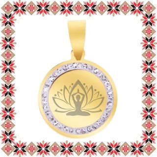Martisor Pandantiv Inox Banut Pietre Yoga Lotus Auriu
