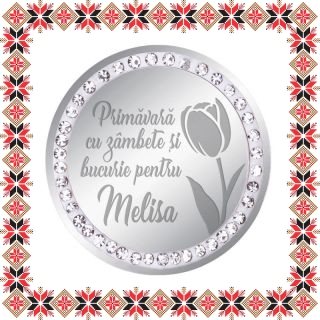 Martisor Brosa Inox Banut Pietre Nume Melisa Argintiu