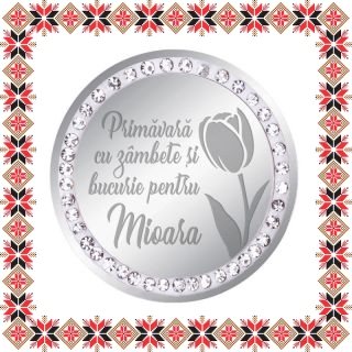 Martisor Brosa Inox Banut Pietre Nume Mioara Argintiu