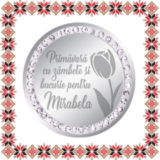 Martisor Brosa Inox Banut Pietre Nume Mirabela Argintiu