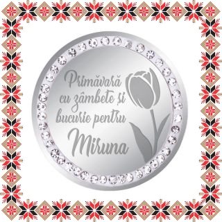 Martisor Brosa Inox Banut Pietre Nume Miruna Argintiu