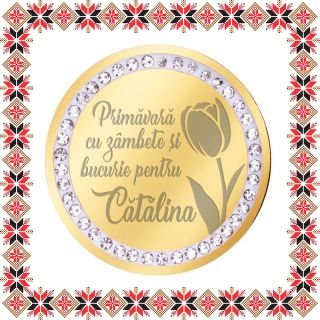 Martisor Brosa Inox Banut Pietre Nume Catalina Auriu