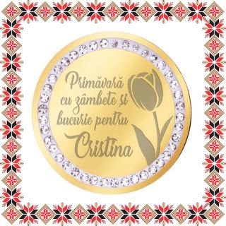 Martisor Brosa Inox Banut Pietre Nume Cristina Auriu