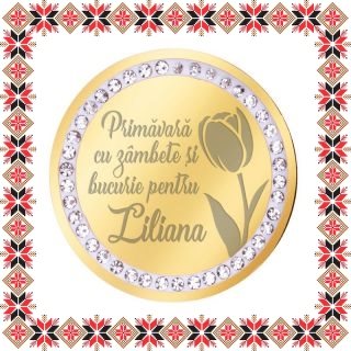 Martisor Brosa Inox Banut Pietre Nume Liliana Auriu