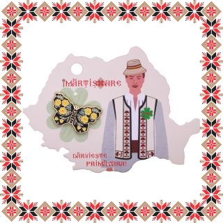 Martisor Brosa Fluture cu Flori Galbene