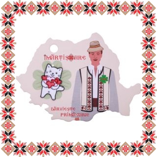 Martisor Brosa Pisica Daruind Inimi