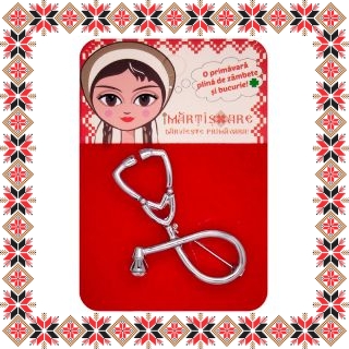 Martisor Brosa Argintie Stetoscop Piatra