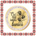 Martisor Brosa Inox Banut Pietre Dedicatie Bunica Auriu