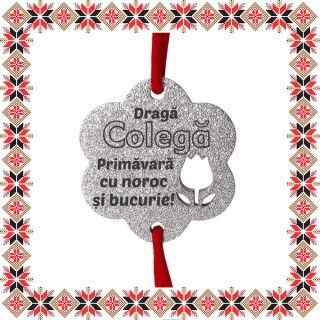Martisor Bratara Inox Praf de Stele Floare Argintie Urare Colega
