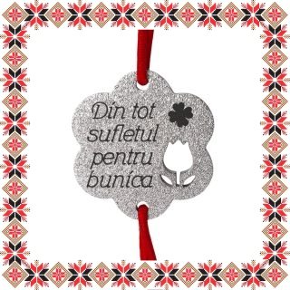 Martisor Bratara Inox Praf de Stele Floare Argintie Mesaj Bunica