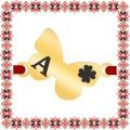 Martisor Bratara Inox Placat Aur 18K Fluture Trifoi Initiala A