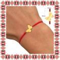 Martisor Bratara Inox Placat Aur 18K Fluture Trifoi Initiala G