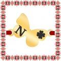Martisor Bratara Inox Placat Aur 18K Fluture Trifoi Initiala N
