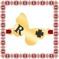 Martisor Bratara Inox Placat Aur 18K Fluture Trifoi Initiala R