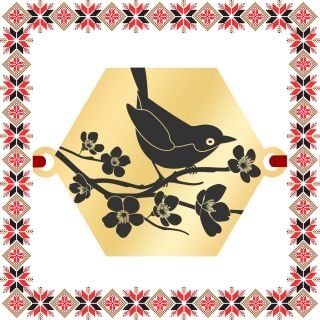 Martisor Bratara Inox Placat Aur 18K Hexagon Pasare pe Crenguta de Cires