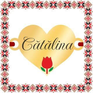 Martisor Bratara Inox Placat Aur 18K Inima Lalea Nume Catalina