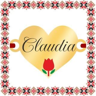 Martisor Bratara Inox Placat Aur 18K Inima Lalea Nume Claudia