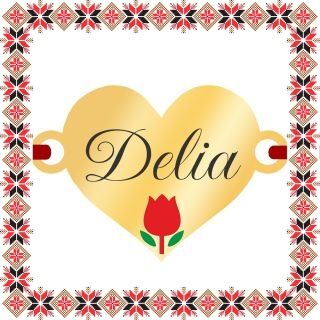 Martisor Bratara Inox Placat Aur 18K Inima Lalea Nume Delia